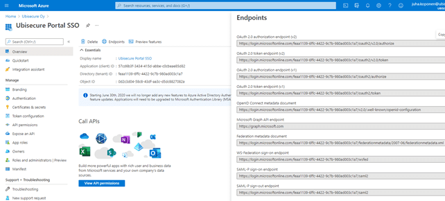 Azure AD Ubisecure portal SSO