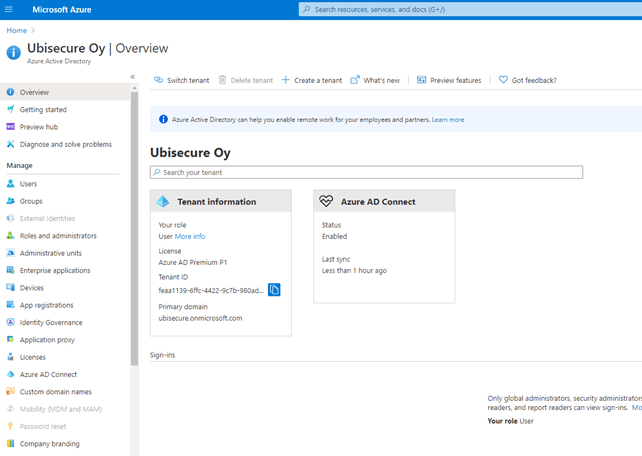 Azure AD Ubisecure portal